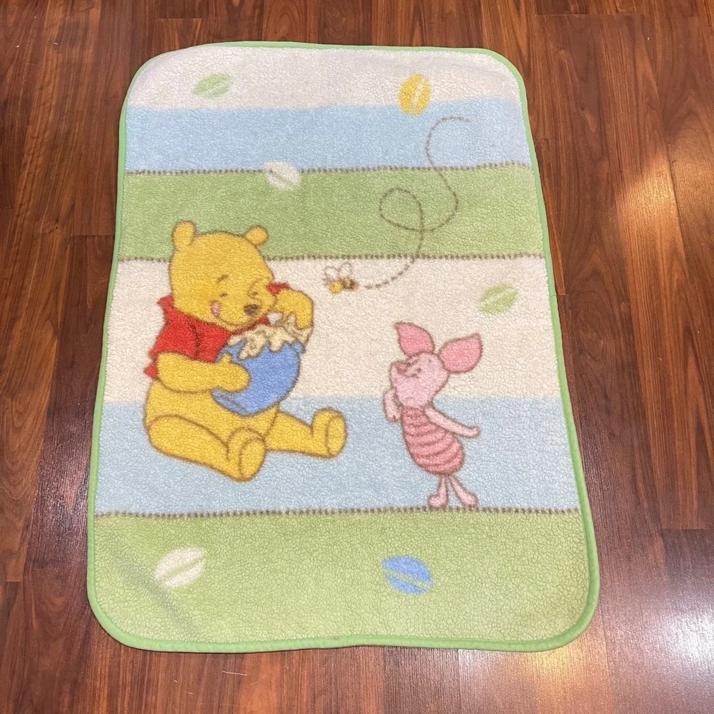 Vintage Winnie the Pooh Piglet Blanket Plush Sherpa 30x45 Baby‎ Disney Honey bee